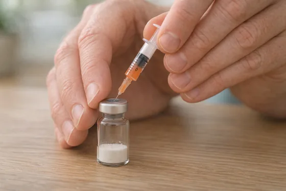 Insert the needle into the peptide vial